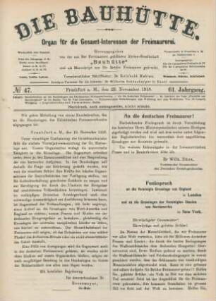 No 47. Frankfurt a. M., den 23. November 1918. 61. Jahrgang.