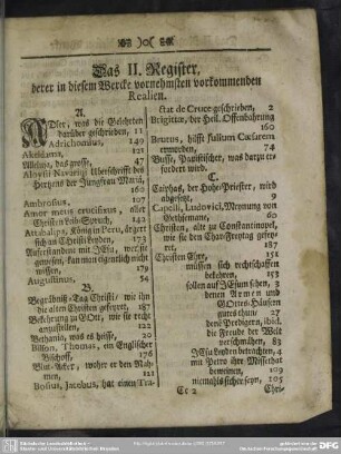 Das II. Register, derer in diesem Wercke vornehmsten vorkommenden Realien