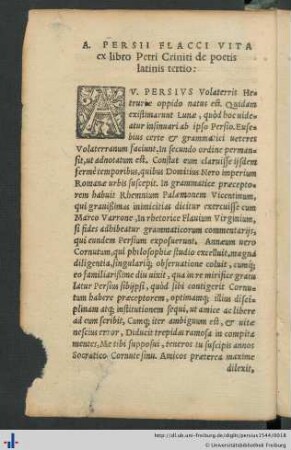 A. Persii Flacci Vita ex libro Petri Criniti