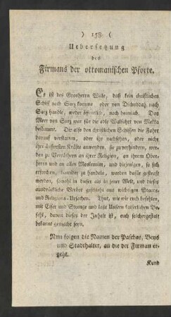 Uebersetzung des Firmans der ottomanischen Pforte