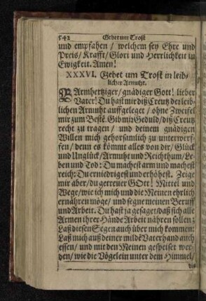 XXXVI. Gebet um Trost in leiblicher Armuht.