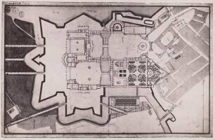 Dresden. Schloß- und Festbauanlagen westlich des Schlosses mit dem im Bau befindlichen Zwinger