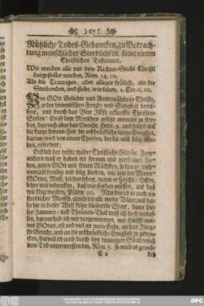 Nützliche Todes-Gedancken, zu Betrachtung menschlicher Sterblichkeit, samt einem Christlichen Testament.