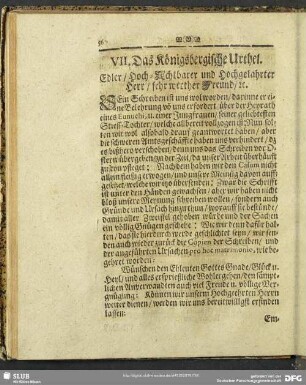 VII. Das Königsbergische Urthel
