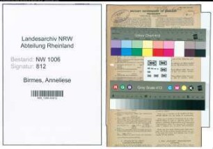 Entnazifizierung Anneliese Birmes , geb. 23.10.1919 (Lehramtsanwaerterin)