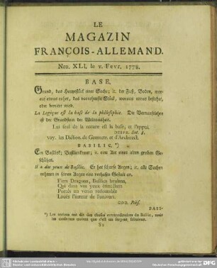 Nro. XLI. le V. Fevr. 1778