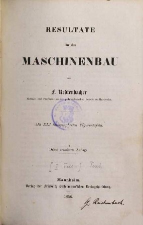 Resultate für den Maschinenbau, [1]. [Textband]
