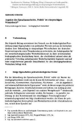 Aspekte des Sprachausschnitts 'Politik' im einsprachigen Wörterbuch. Politisch-ideologische Ismen - lexikographisch betrachtet