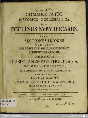 Commentatio Historico-Ecclesiastica De Ecclesiis Suburbicariis
