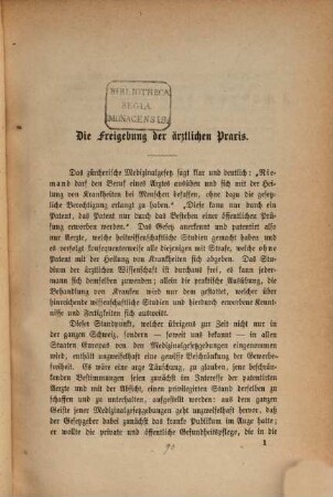Die Freigebung der Aerztliche : Von Emil Müller. Referat im demokratischen Verein der Stadt Winterthur 24. September 1868