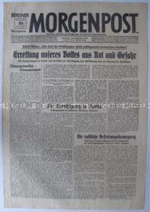 Tageszeitung "Berliner Morgenpost" u.a. zur Vereidigung des Volkssturms in Berlin