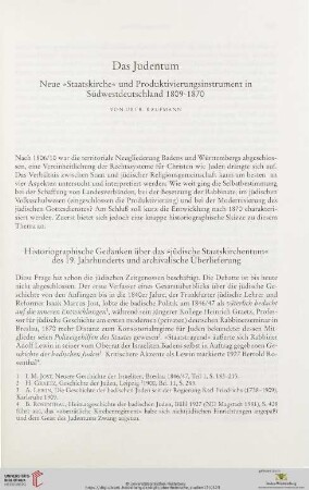 Das Judentum: Neue "Staatskirche" und Produktivierungsinstrument in Südwestdeutschland 1809-1870