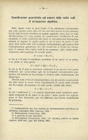 Considerazioni geometriche sul numero delle radici reali di un'equazione algebrica.