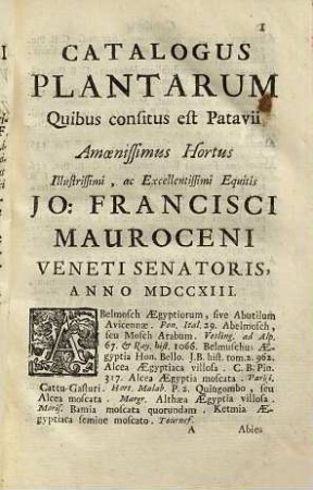 Catalogus plantarum quibus consitus est Patavii amoenissimus hortus