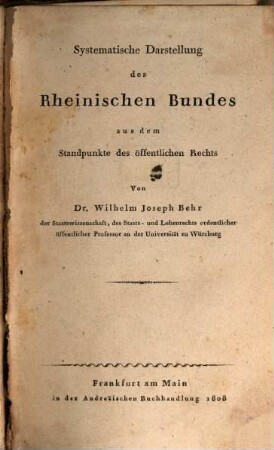 Systematische Darstellung des Rheinischen Bundes