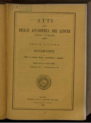 Seduta del 15 marzo 1896. Volume V. - Fascicolo 6.