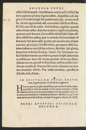 In Epistolam Petri Secundam, argumentum per Erasmum Roterodamum.