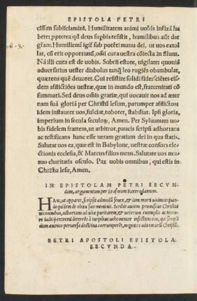 In Epistolam Petri Secundam, argumentum per Erasmum Roterodamum.