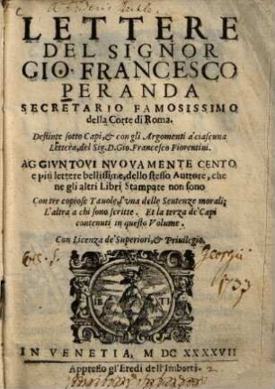 Lettere del signor Gio. Francesco Peranda