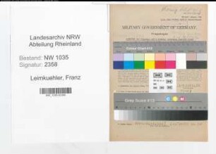 Entnazifizierung Franz Leimkuehler , geb. 05.01.1898 (Steiger)