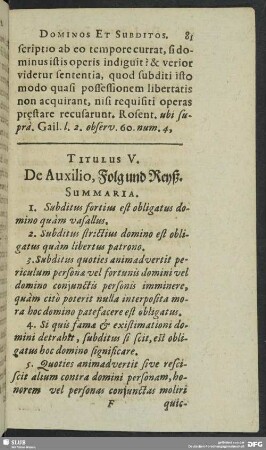 Titulus V. De Auxilio, Folg und Reyß