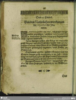 Das 45. Capitel. Von den Natürlichen wirckungen der Aspecten der Planeten