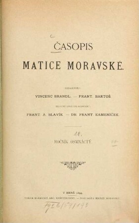 Časopis Matice Moravské. 18. 1894