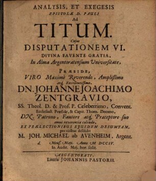 Analysis et exegesis epistolae D. Pauli ad Titum, Disp. VI.