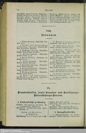 IX. Krankenkassen, sowie Kranken- und Beerdigungs- Unterstützungs-Vereine