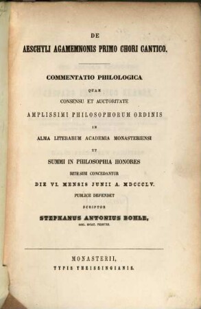 De Beschyli Agamemnonis primo chori cantico : Dissertatio philologica...