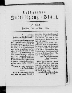 13tes Stück, Ausgabe vom 30. März 1810