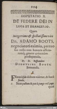 Disputatio X. De Federe Dei In Lege Et Evangelio