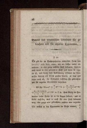 Beweis des binometrischen Lehrsatzes für gebrochene und für negative Exponenten.
