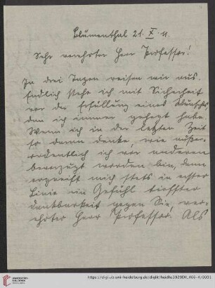 Nachlass Alfred Hettner, Eingegangene Briefe, Korrespondenz Leo Waibel/Alfred Hettner: Brief von Leo Waibel an Alfred Hettner