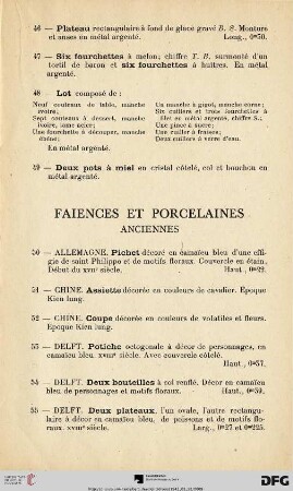 Faiences et porcelaines anciennes (Nr. 50-60)