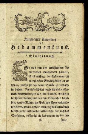 Kurzgefaßte Anweisung zur Hebammenkunst. Einleitung.