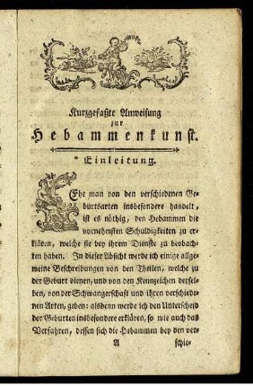 Kurzgefaßte Anweisung zur Hebammenkunst. Einleitung.