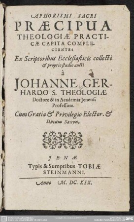 Aphorismi sacri praecipua theologiae practicae capita complectentes