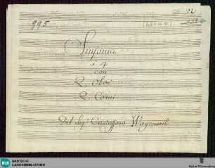 Symphonies - Mus. Hs. 995 : strings, ob (2), cor (2); C; MicWka 361