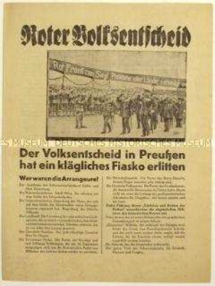 Flugschrift der SPD zum Volksentscheid über die Auflösung des preußischen Landtags und Aufruf zum Beitritt