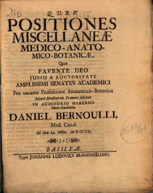 Positiones Miscellaneæ Medico-Anatomico-Botanicæ