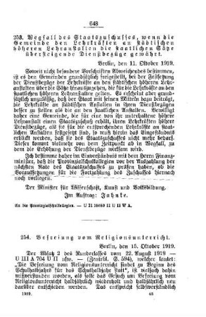Befreiung des Religionsunterricht : [C. Allgemeine Angelegenheiten der Unterrichtsanstalten]