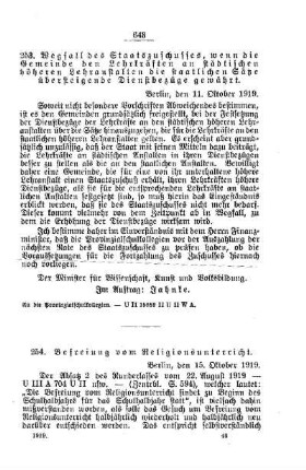 Befreiung des Religionsunterricht : [C. Allgemeine Angelegenheiten der Unterrichtsanstalten]