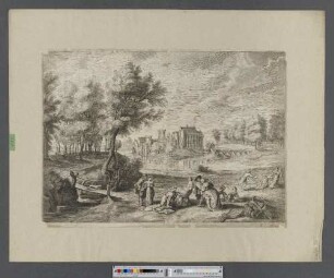 [Landschaft mit Kastell und Gesellschaft]