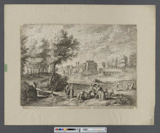 [Landschaft mit Kastell und Gesellschaft]