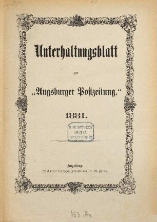 Augsburger Postzeitung. Unterhaltungsblatt zur Augsburger Postzeitung. 1881