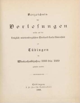 Vorlesungsverzeichnis 1888/89