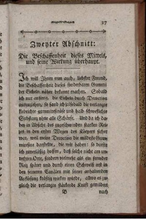Zweyter Abschnitt: Die Beschaffenheit dieses Mittels, und seine Wirkung überhaupt