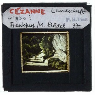 Cézanne, Landschaft. Straße mit Bäumen im Felsgebirge