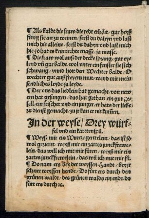 Jn der weyse/ Drey würf=||fel vnd ein karttenspil. ||